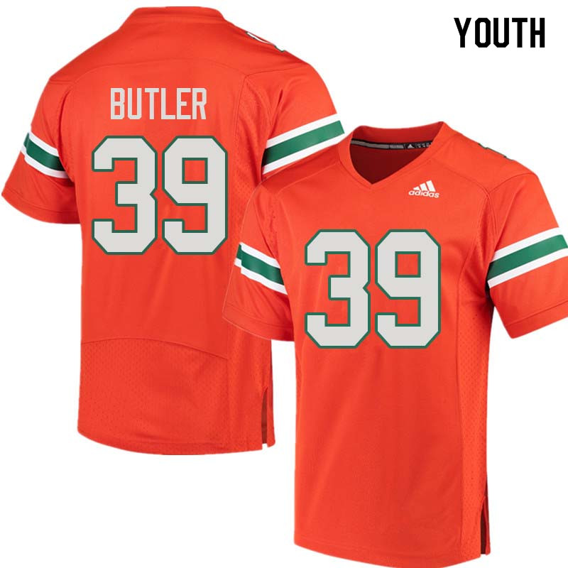 Youth Miami Hurricanes #39 Jordan Butler College Football Jerseys Sale-Orange - Click Image to Close